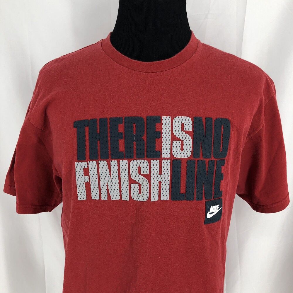 Vintage NIKE There Is No Finish LineY2K Raised Block Spellout Red T Shirt Large